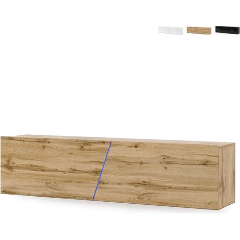 Mobile TV a parete sospeso 160cm design minimal moderno luce LED Regat - Legno Naturale (1/5)