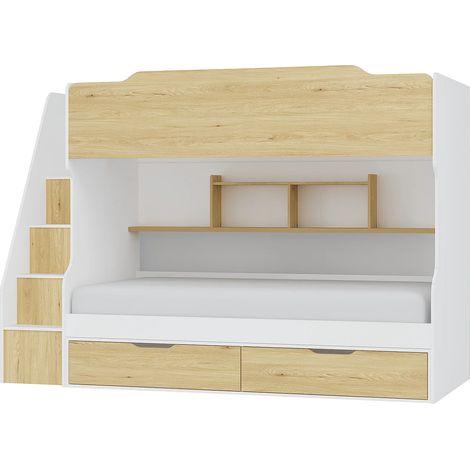 Letto a castello 90 x 190 cm Con vani portaoggetti Bianco e Naturale - YALOVA (1/5)