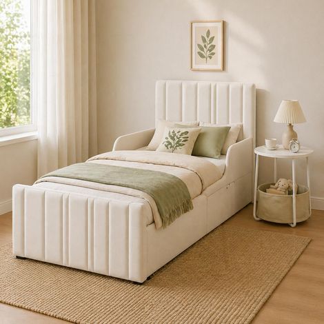 FurnitureR Single Bed 90x190cm with Tufted Headboard and Side Table (1/5)