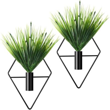 2 Pièces Jardinières Suspendues en Métal Vase Mural Géométrique avec Plante Artificielle Porte-Plante Suspendu Moderne Pot à Suspendre Géométrique pour Décoration (Noir, Plante Aquatique) NPTERBL