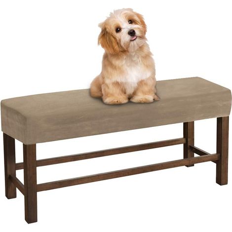 Soft and thick velvet dining bench cover - Protective cover for dining room bench, living room, kitchen, bedroom (Taupe, L) (1/5)
