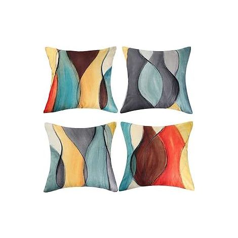 BRAVIX Coton Lin Housses de Coussin 45x45 Coloré Art Abstrait Housses de Coussin Coussins Décoratifs pour Canapé Salon Chambre Maison Coussins Déco Lot de 4 (1/4)