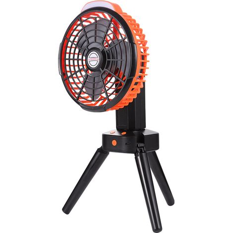 2-in-1 Campingventilator mit LED-Licht, multifunktionaler Zelt- und Deckenventilator, wiederaufladbar, mit Stativ, 4 Windstufen, ideal für Zuhause, Büro, Camping, Picknick und Angeln.