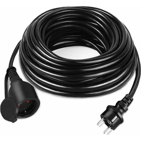 Verlängerungskabel 30m Steckdosenverlängerung für Steckdosenleiste Extension Cord Schwarz Verlangerungskabel IP44 mit Schutzhülle Eurosteck NAIZY