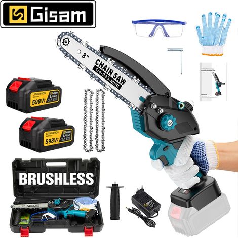 Gisam – Tronçonneuse à batterie 8 pouces – Moteur sans balais 1500W – 2 batteries 21V – Coupe nette pour bois jusqu'à 15,2 cm