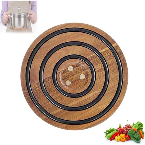 Trépied magique en bois (pour casseroles et poêles chaudes), support antidérapant avec anneau en silicone (1/4)