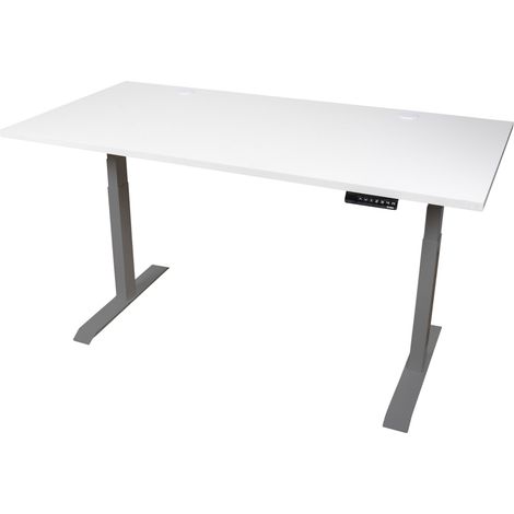 STIER Elektrisch höhenverstellbarer Schreibtisch TSR, 120x80cm, weiß/silber, mit Doppelmotor, Höhe 595-1245mm, 100kg Tragkraft (1/5)