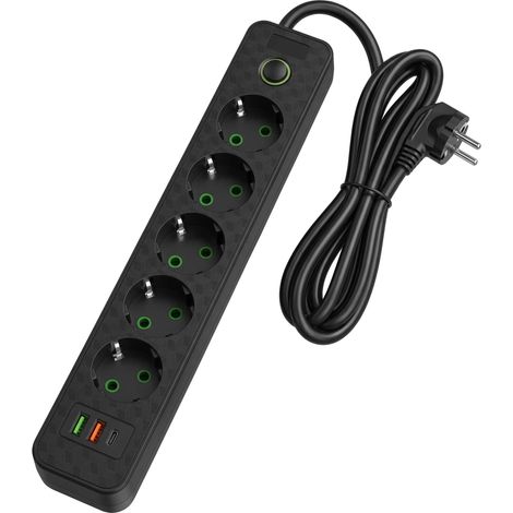 Toolight Multiprise Rallonge 5 Prises + 2x Usb-a + Usb-c Jnh022-5a Black (1/5)