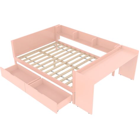 Letto a soppalco 140x200 cm con scrivania e contenitori in pino e truciolare rosa MODENUIT (1/5)
