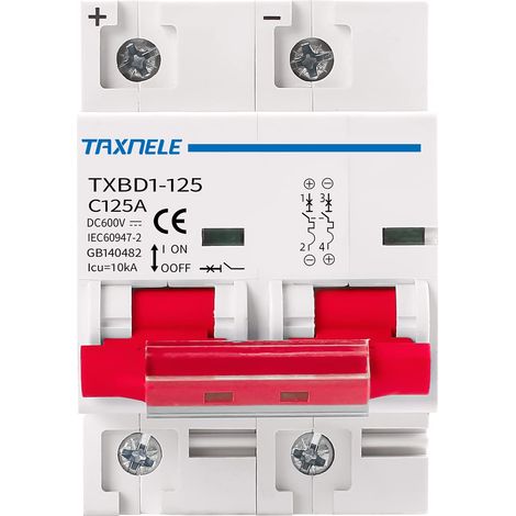 Disjoncteur miniature DC MCB 2P 80A 100A 125A 600V Mini disjoncteur solaire à montage sur rail DIN Isolateur de protection contre les courts-circuits pour système solaire PV (100A) (1/5)