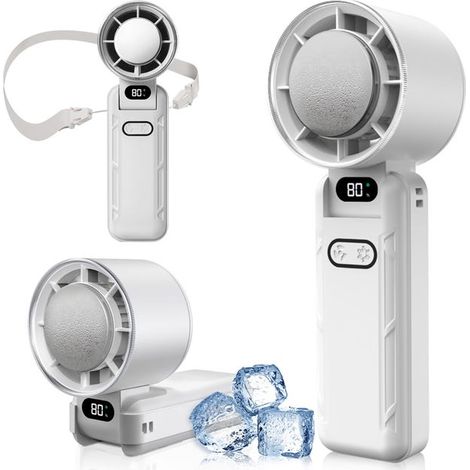 Mini ventilador portátil con función de refrigeración, recargable, ideal para acampar y actividades al aire libre. (1/5)