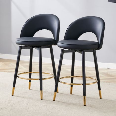 360° drehbarer Barhocker. Komplett in Schwarz gehalten, Sitzkissen aus PU-Material, komfortabler gepolsterter Barhocker, geeignet für Bars, Esszimmer, Küchen, Terrassen usw. Eine Box mit 2 Stück.