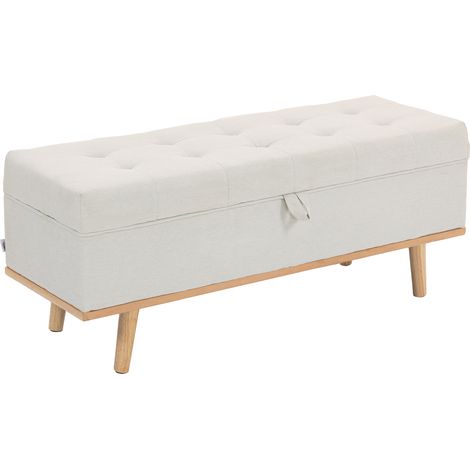 Panca Contenitore 118x42x45 cm da 80L Imbottita con Rivestimento in Tessuto e Gambe in Legno Crema (1/5)