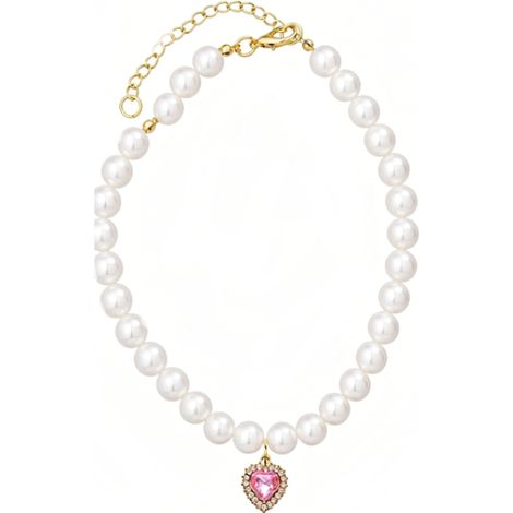 Collar de perlas para perros y gatos, elegante y adorable, accesorio ajustable para cachorros y gatos pequeños (rosa, talla S).