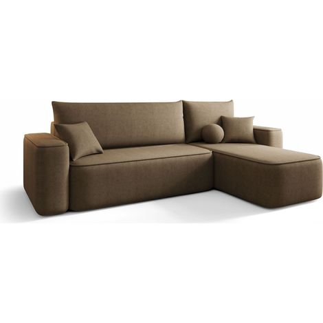 Canapé d’angle tissu convertible avec coffre intégré CENA angle droit-Marron-angle droit (1/5)