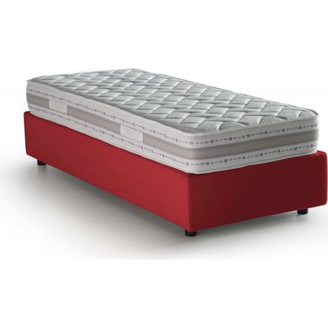 Dmora - Letto singolo Dmorier, Letto contenitore con rivestimento in tessuto, 100% Made in Italy, Apertura frontale, con materasso Cm 90x200 incluso, Rosso