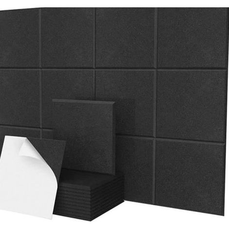 Lot de 12 panneaux en feutre et liège noir 30x30 cm autocollants Insonorisation à faire soi-même pour bureau ou maison (1/5)