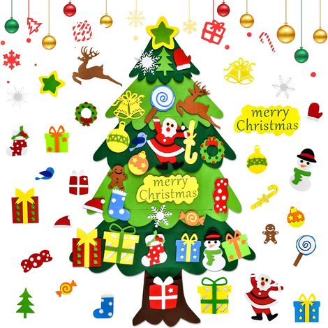 Feutre Arbre De Noël pour Enfants, 3.28ft Sapin Feutrine A Decorer, DIY Feutre Arbre De Noël avec 27Pcs Ornements, Sapins De Noël Décoration pour Murales Fenêtre Porte (1/5)