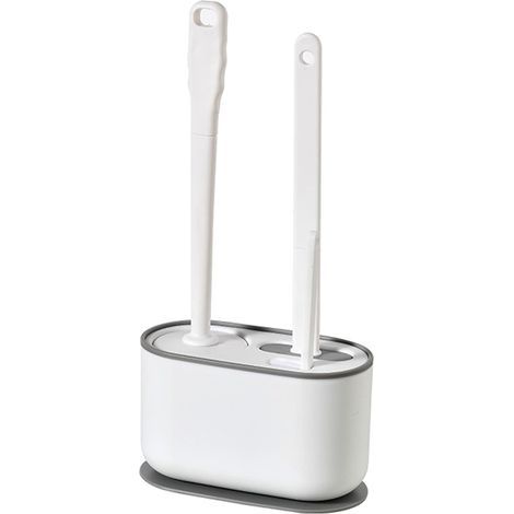 Brosse de Toilette, Ensemble d'Épurateur de Cuvette de Toilette de Salle de Bains Flexible en Silicone, Brosse Toilette Fixée au Mur et au Sol, Blanc (1/5)