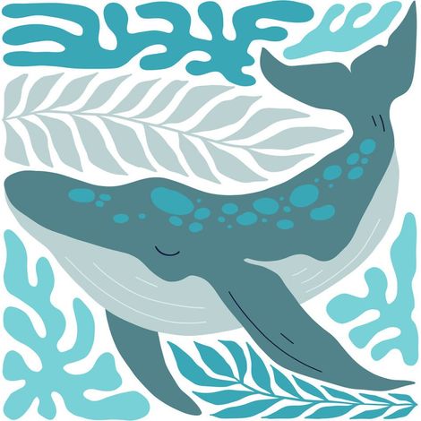 Tableau sur toile illustration baleine 30x30 cm - Impression sur Toile Murale Décorative - Image imprimée en HD sur Toile - Toile sur Châssis en Bois FSC - Fabriqué en France