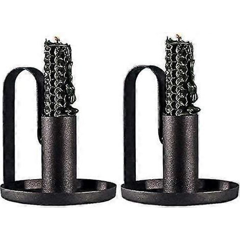 Ensemble de 2 chandeliers vintage noirs en fer forgé, parfaits pour décorer un centre de table lors d'un anniversaire ou d'un mariage. (1/5)