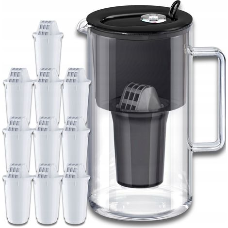 Carafe filtrante en verre Aquaphor Nord 2,5 l + 10 cartouches A5 (350 L), noire (1/5)