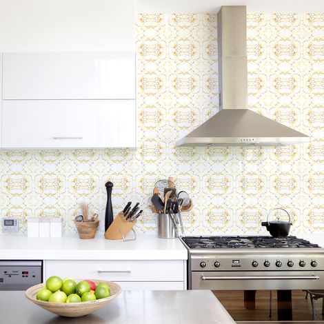 Sticker Mural Carrelage adhésif Cuisine Salle de Bain - 60 STICKERS CARRELAGES EFFET MARBRÉ DORÉ CHIC - 60stickers10x10cm (1/5)