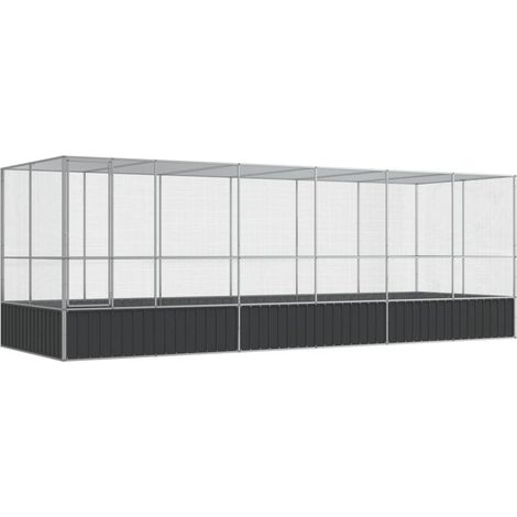 Gabbia per uccelli voliera con estensione argento 625 x 207 x 212 cm acciaio Argento 020045659
