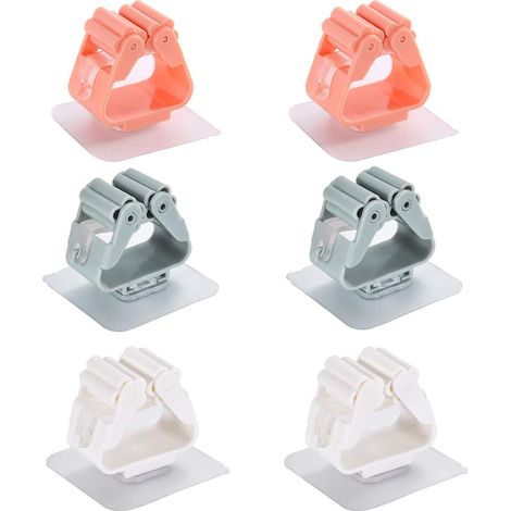 Soporte Para Escoba - 6 Unidades - Sin Perforar - Adhesivo - Para Cocina Baño Garaje - 6 cm x 6 cm (1/5)