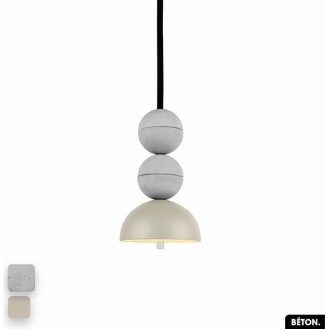 Lampe de suspension en béton - BOSFOR CONCRETE BLANC - PEYOTE 2 BALLES LED 14W (1/3)