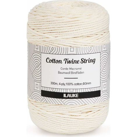 Green Mobility-Corde en macramé 3mm x 300m Corde de Coton 4-Ply Naturel Coton Cordon pour Hanging Plant DIY Décoration,Tisser des Ornements de Bohême,des Capteurs de Rêves, des Décorations de Mariage  (1/5)
