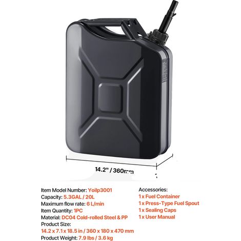 Contenitore per carburante, design a prova di perdite, elevata portata, 1 pezzo, nero (1/2)