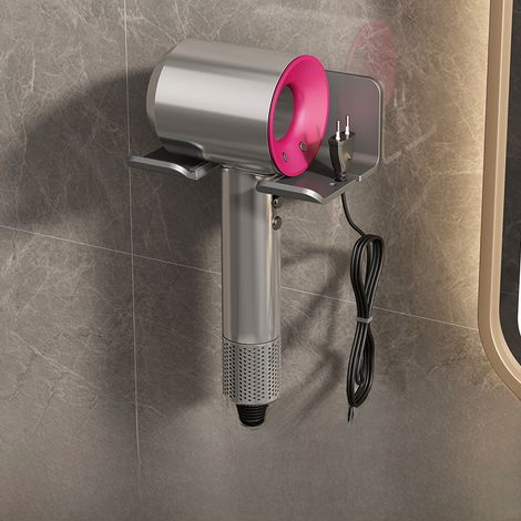 Support pour sèche-cheveux en aluminium spatial couleur gris anthracite, sans perçage, fixation murale pour salle de bain, 120°, gain de place