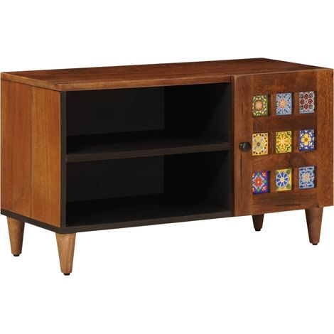 TV Cabinet with Storage Walnut 80 x 33 x 46 cm Solid Mango Wood vidaXL