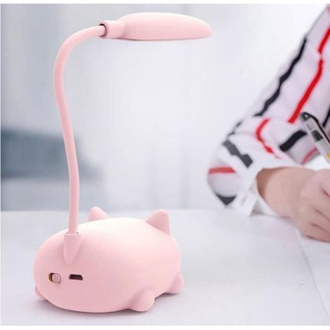 Lampe de Lecture Livre,Veilleuse Chat - Table Animal LED Dessin animé, Protection des Yeux étudiants, Mini Nuit Charge USB rose (1/4)