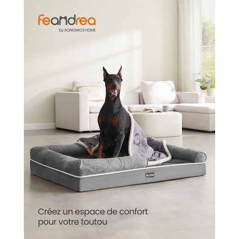 Panier pour Chien Grande Taille XXXL Orthopédique, Canapé, Lit pour Chien Déhoussable Lavable, Rembourrage Moelleux, Bords Rehaussés, 120 x 85 x 18 cm, Antidérapant, Gris Clair