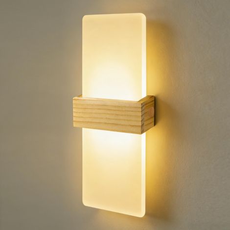 Applique Murale LED Intérieure 12W 3000K Blanc Chaud Éclairage Haut et Bas Lampe Murale Moderne en Acrylique avec Boîtier en Bois pour Couloir Escalier Salon Chambre (1/5)