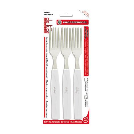 Forchetta Tavola Super De Luca Manico Plt Bianco Inox 6 Pezzi