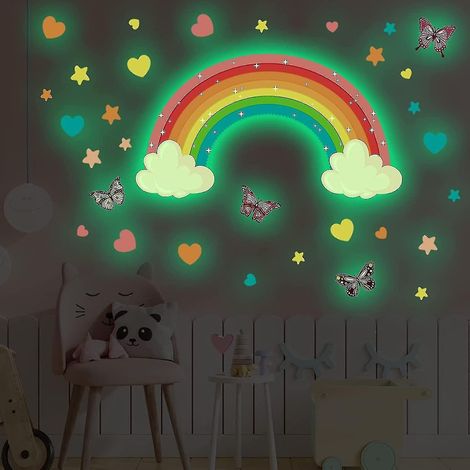 Phosphoreszierende Regenbogen-Wandaufkleber, leuchtende Regenbogen- und Herzaufkleber für Decken und Wände, leuchten heller und länger und eignen sich zur Dekoration von Kinderzimmern und Wohnzimmern.