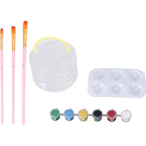 Kit de peinture acrylique 6 teintes pastel avec pinceaux macaron complet pour studio maison école d'art - outils faciles à utiliser (1/5)