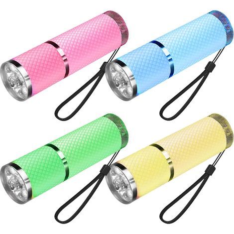 Set of 4 mini LED flashlights for children with lanyard and 24 AAA batteries, waterproof with rubber handle for camping, outdoor activities, hiking, camping (1/5)