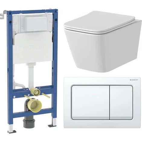 Rimless Wall Hung Square Toilet Geberit Concealed Cistern Plate White (1/5)