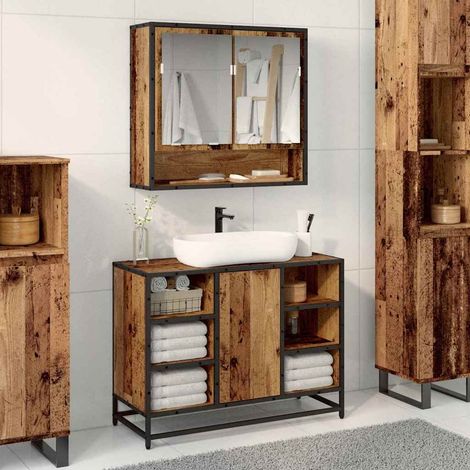 Vidaxl – Ensemble de meubles de salle de bain 2 pcs – Bois d'ingénierie – Miroir plan – Grand espace de rangement – Dimensions 80 x 33 x 60 cm