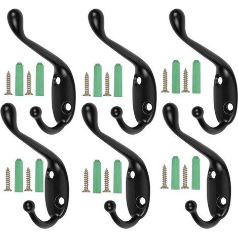 ZOLGINAH 6er-Set Retro-Wandgarderobenhaken, Vintage-Huthaken aus Metall mit 12 Schrauben, für Badezimmer, Küche, Büro, Schlafzimmer (Schwarz) (1/5)