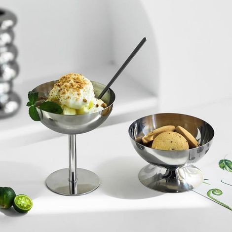 Ensemble de 2 tasses à crème glacée en acier inoxydable - 180 ML, pieds hauts et bas, adaptées à la crème glacée, aux desserts et aux cocktails, durables et élégantes (1/5)