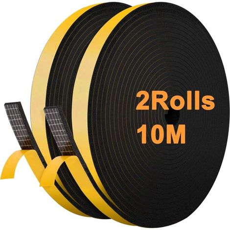 Schaumstoff-Dichtungsstreifen 12 mm (B) x 6 mm (H) x 10 m (L) Selbstklebende, stoßfeste Dichtungsstreifen für Türen und Fenster (Schwarz)