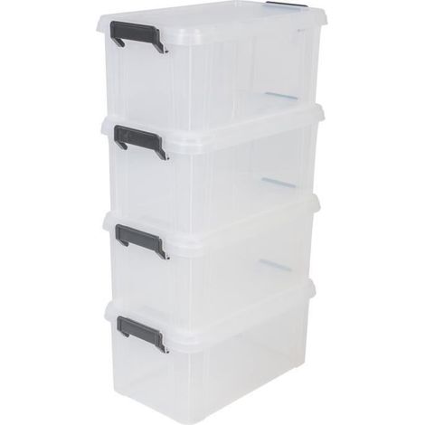 Iris Ohyama, Lot de 4 boîtes de rangement, 6 L - Clips de fermeture - L36.5 x l21.4 x H16.5 cm - Transparent (1/5)