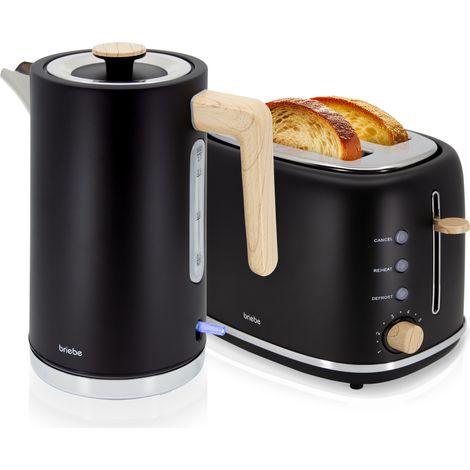 Briebe SKT1167BLK Nordic Ensemble Grille Pain 2 Fentes Larges, Bouilloire Électrique 1,7L sans BPA 2200W Noir