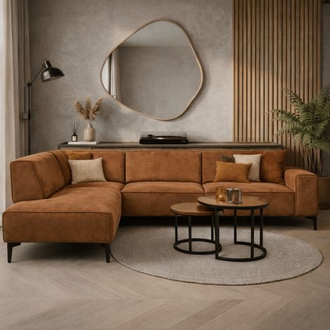 Industrielles Ecksofa aus cognacfarbenem Öko-Leder Brisbane –