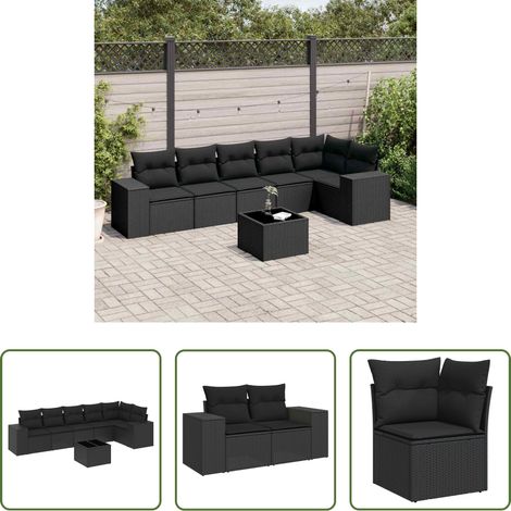 vidaXL Canapé en résine - Salon de jardin 7 pcs avec coussins noir résine tressée (1/5)